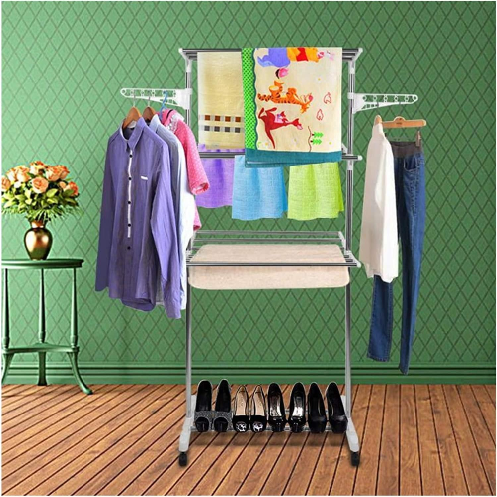 Perchero Organizador Ropa 2 Niveles Telescópico Ruedas Freno Plegable