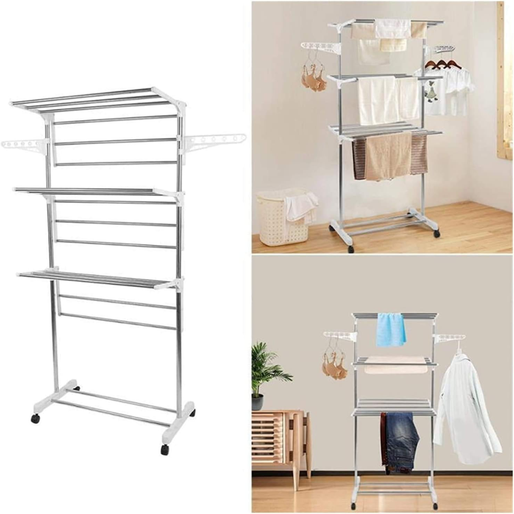 Perchero Organizador Ropa 2 Niveles Telescópico Ruedas Freno Plegable
