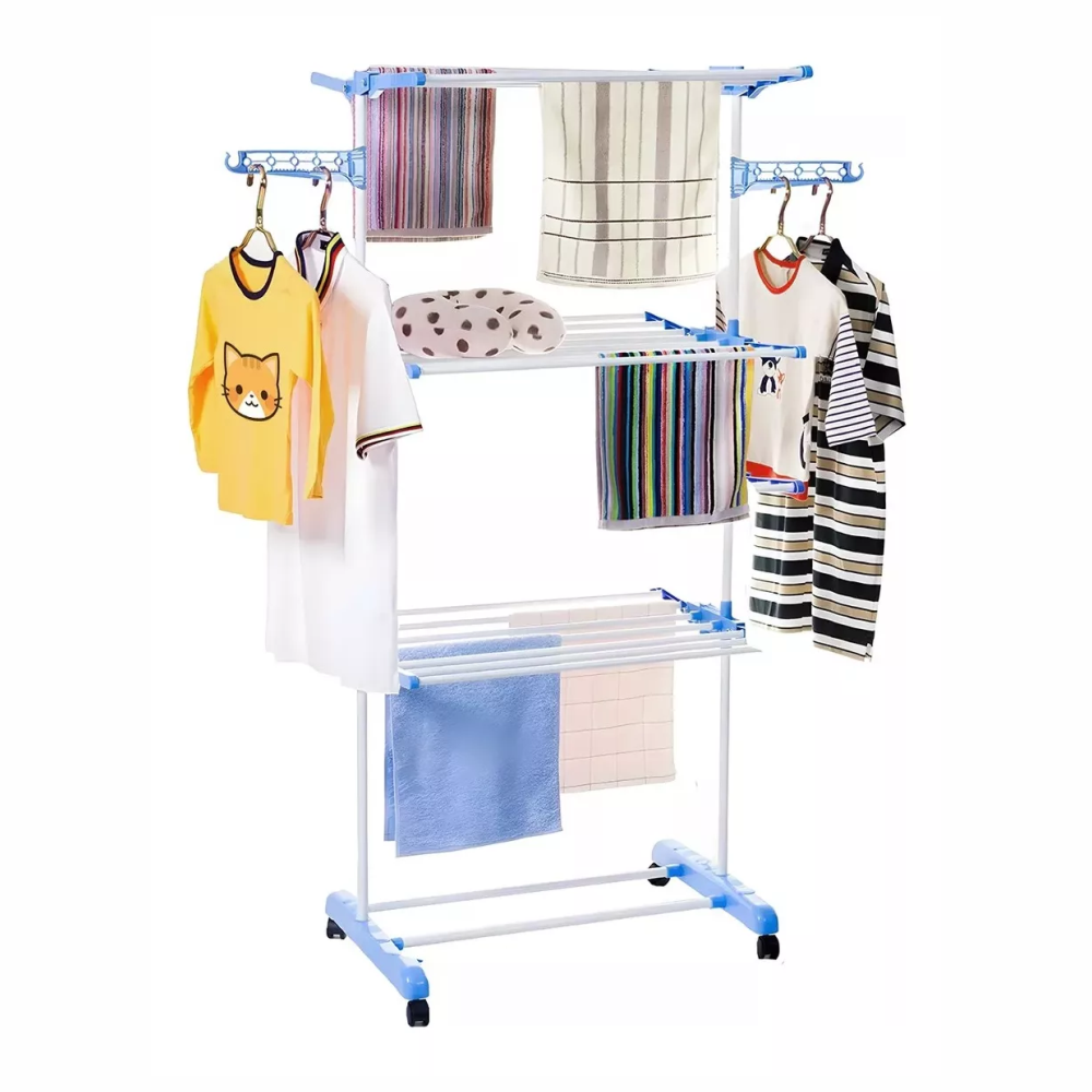Perchero Organizador Ropa 2 Niveles Telescópico Ruedas Freno Plegable