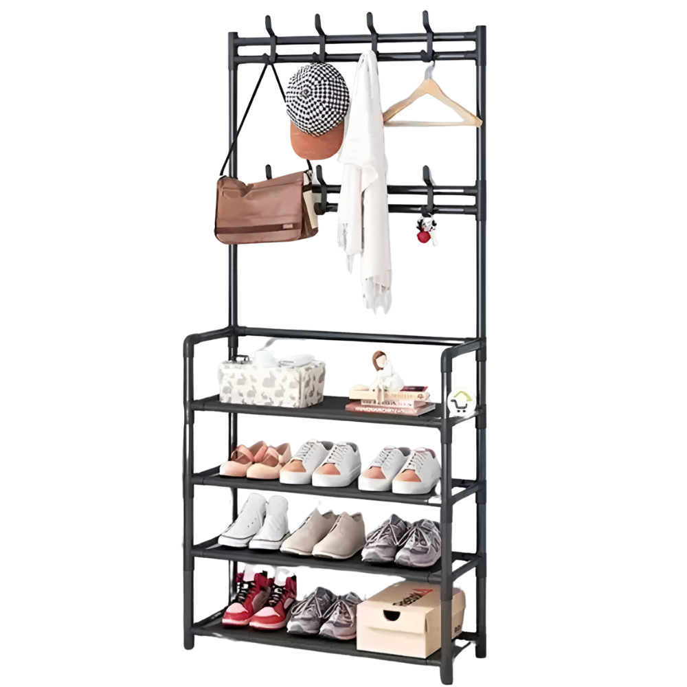 Perchero Zapatero Multifuncional 5 Niveles 153x60cm 4 Ganchos Tela