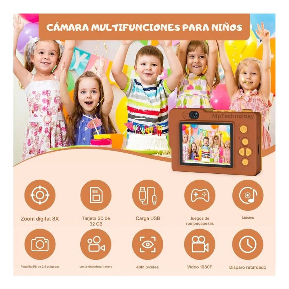 Cámara Digital Niños Figuras Armables Doble Lente Selfie 1080p Juegos