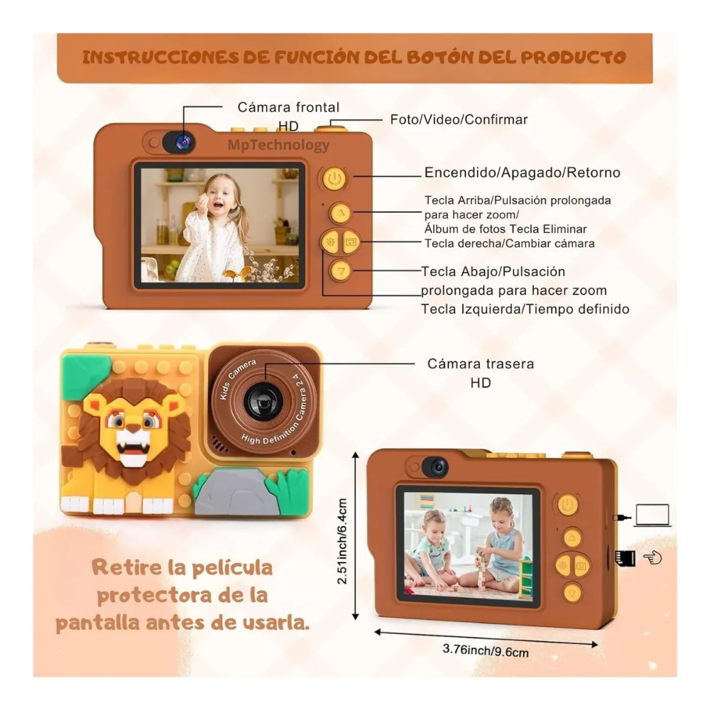 Cámara Digital Niños Figuras Armables Doble Lente Selfie 1080p Juegos