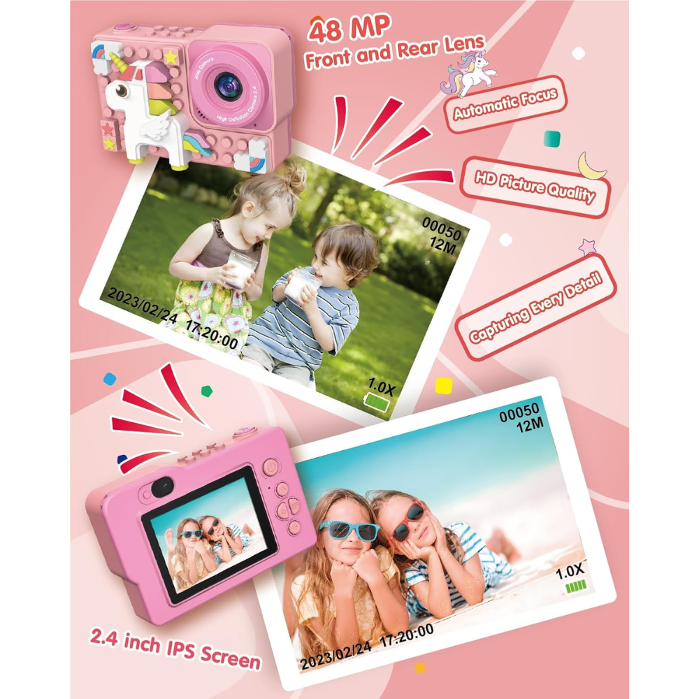 Cámara Digital Niños Figuras Armables Doble Lente Selfie 1080p Juegos