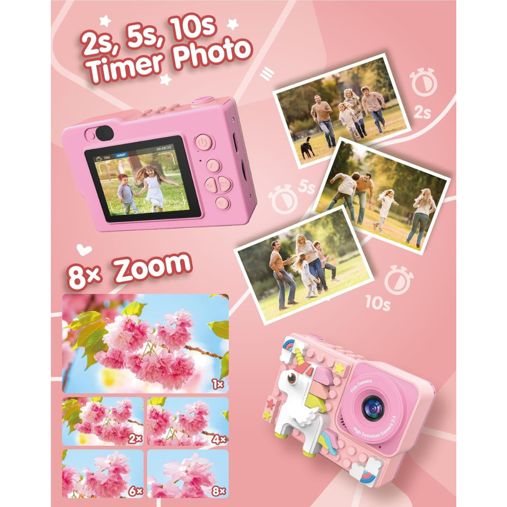 Cámara Digital Niños Figuras Armables Doble Lente Selfie 1080p Juegos