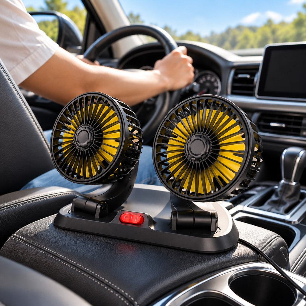 Ventilador Doble Carro USB Cabezal Giratorio 3 Velocidades Aroma