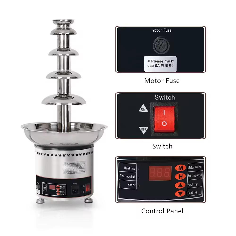 Fuente Chocolate Industrial 5 Niveles Acero Inoxidable 304 150W