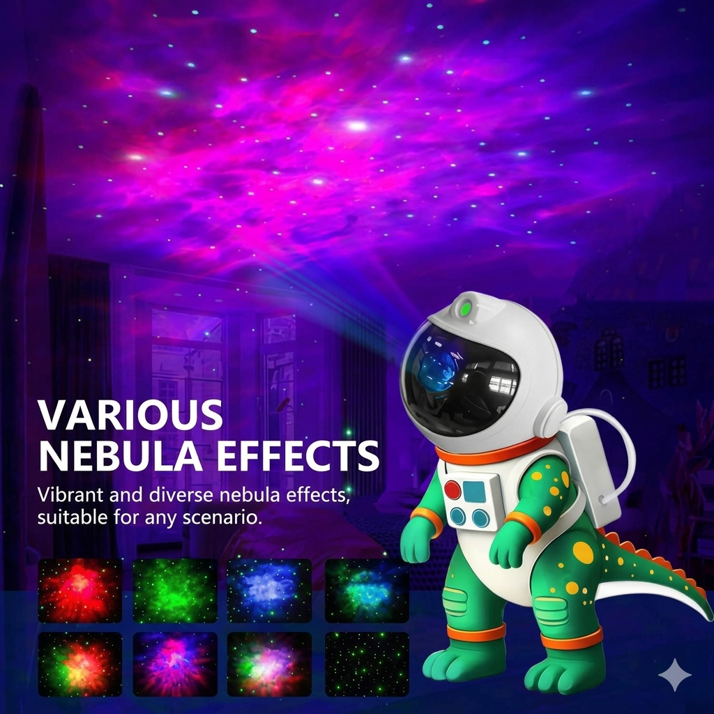 Proyector Galaxia Astronauta Dinosaurio QS-01 Estrellas Luz Nocturna
