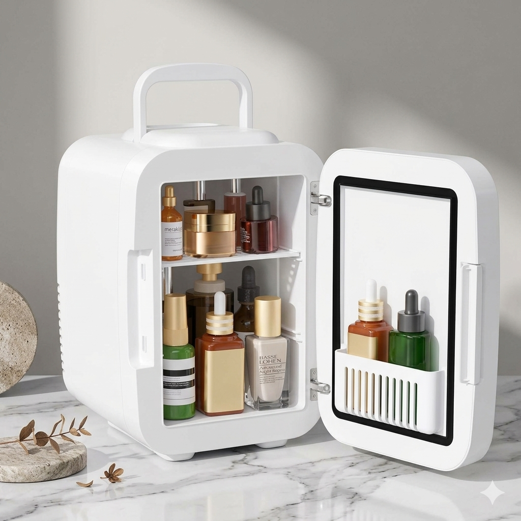 Mini Nevera Maquillaje Skincare 4 Litros Espejo LED Frío Calor Blanca