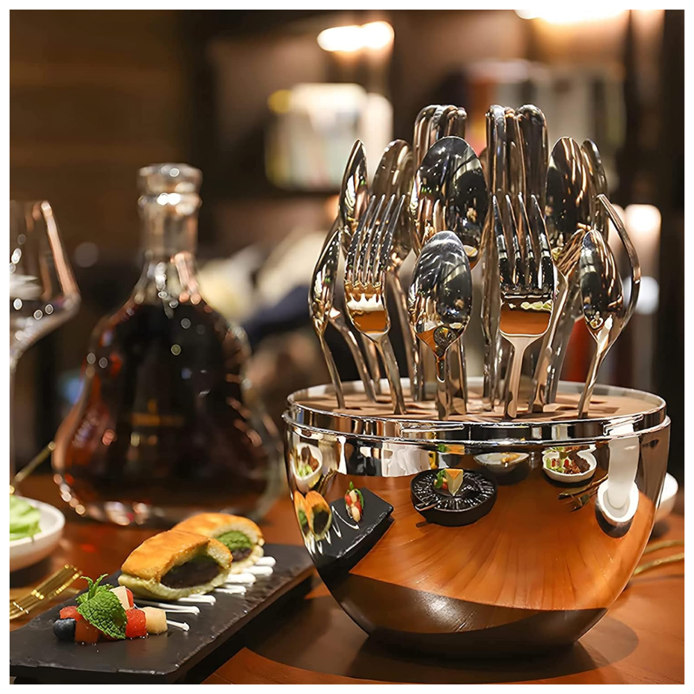 Juego Cubiertos 24 Piezas Acero Inoxidable Estuche Huevo 6 Personas