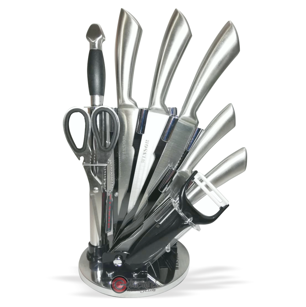 Juego Cuchillos Winsor Acero Inoxidable 9 Piezas Tijeras Afilador Base