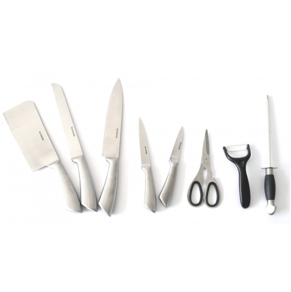 Juego Cuchillos Winsor Acero Inoxidable 9 Piezas Tijeras Afilador Base