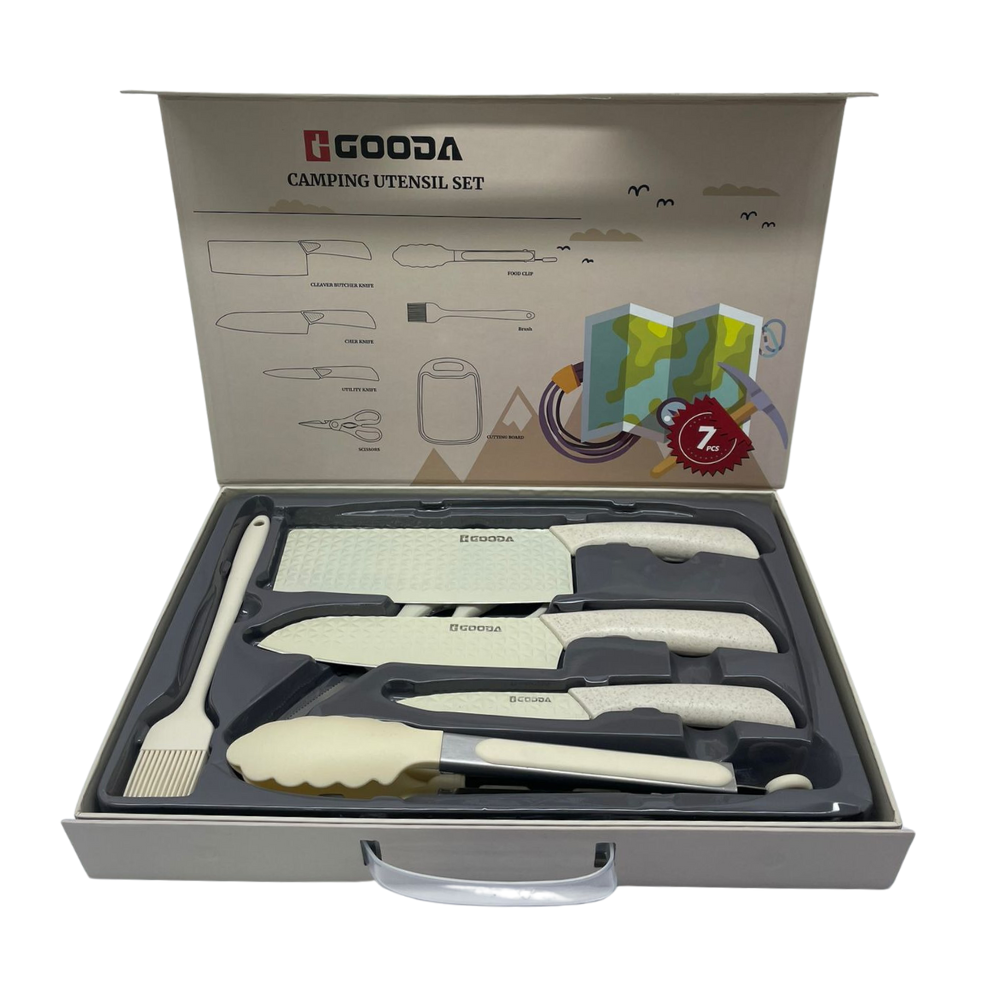 Juego Cuchillos Cocina 7 Piezas Acero Inoxidable Tabla Picar Afilador