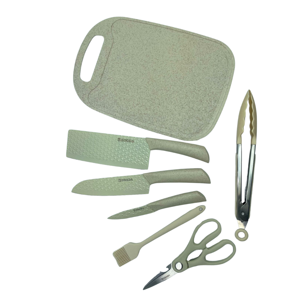 Juego Cuchillos Cocina 7 Piezas Acero Inoxidable Tabla Picar Afilador
