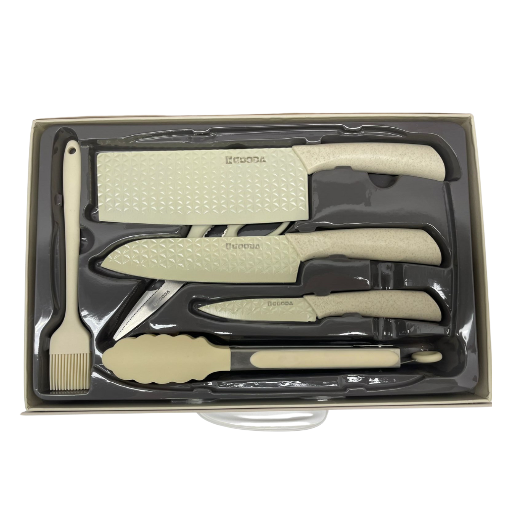 Juego Cuchillos Cocina 7 Piezas Acero Inoxidable Tabla Picar Afilador