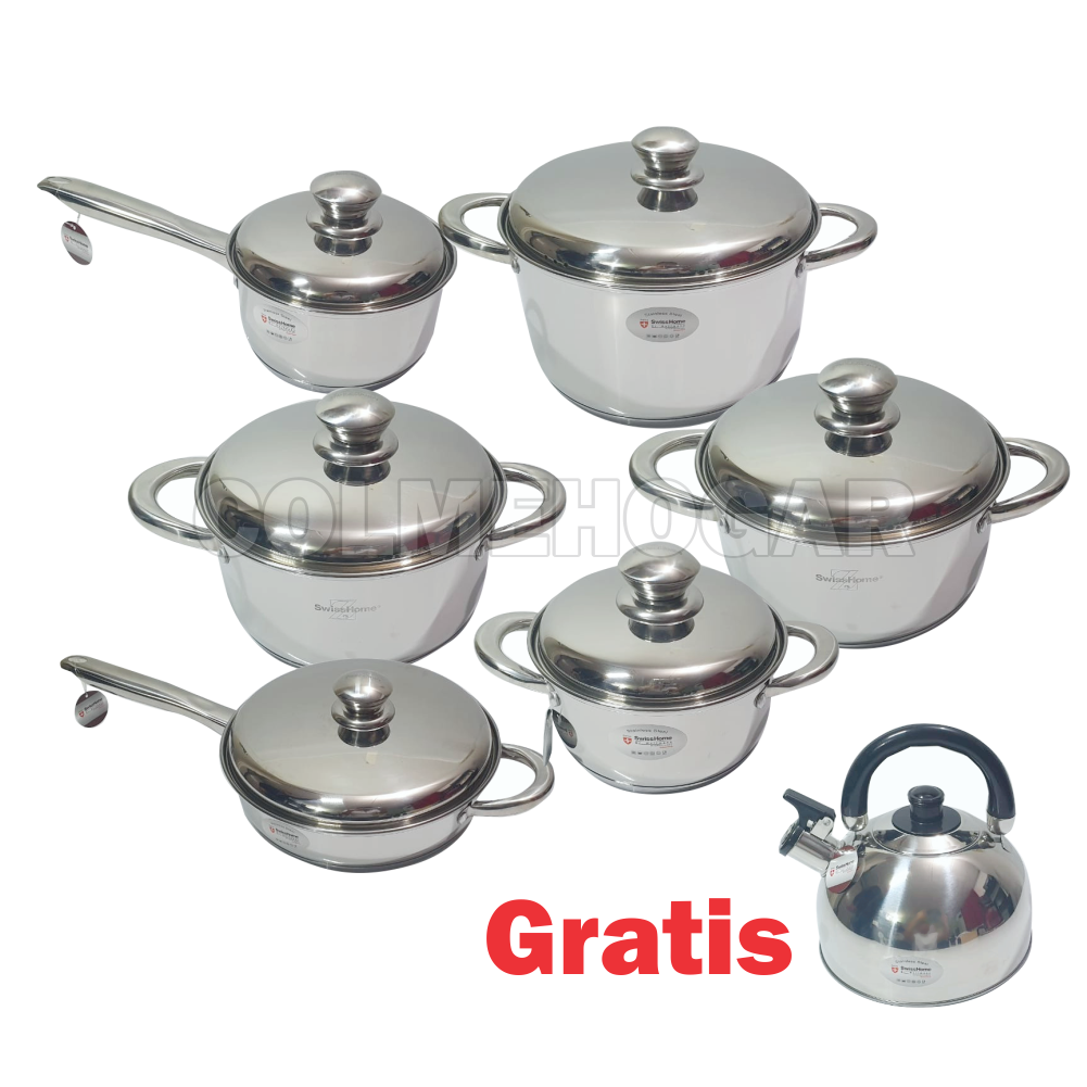 Juego Ollas Swisshome 13 Piezas Acero Quirúrgico 18/10 Incluye Tetera