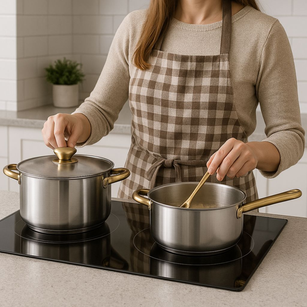 Set Ollas Klausberg 12 Piezas Acero Inoxidable Mangos Dorados Tapas