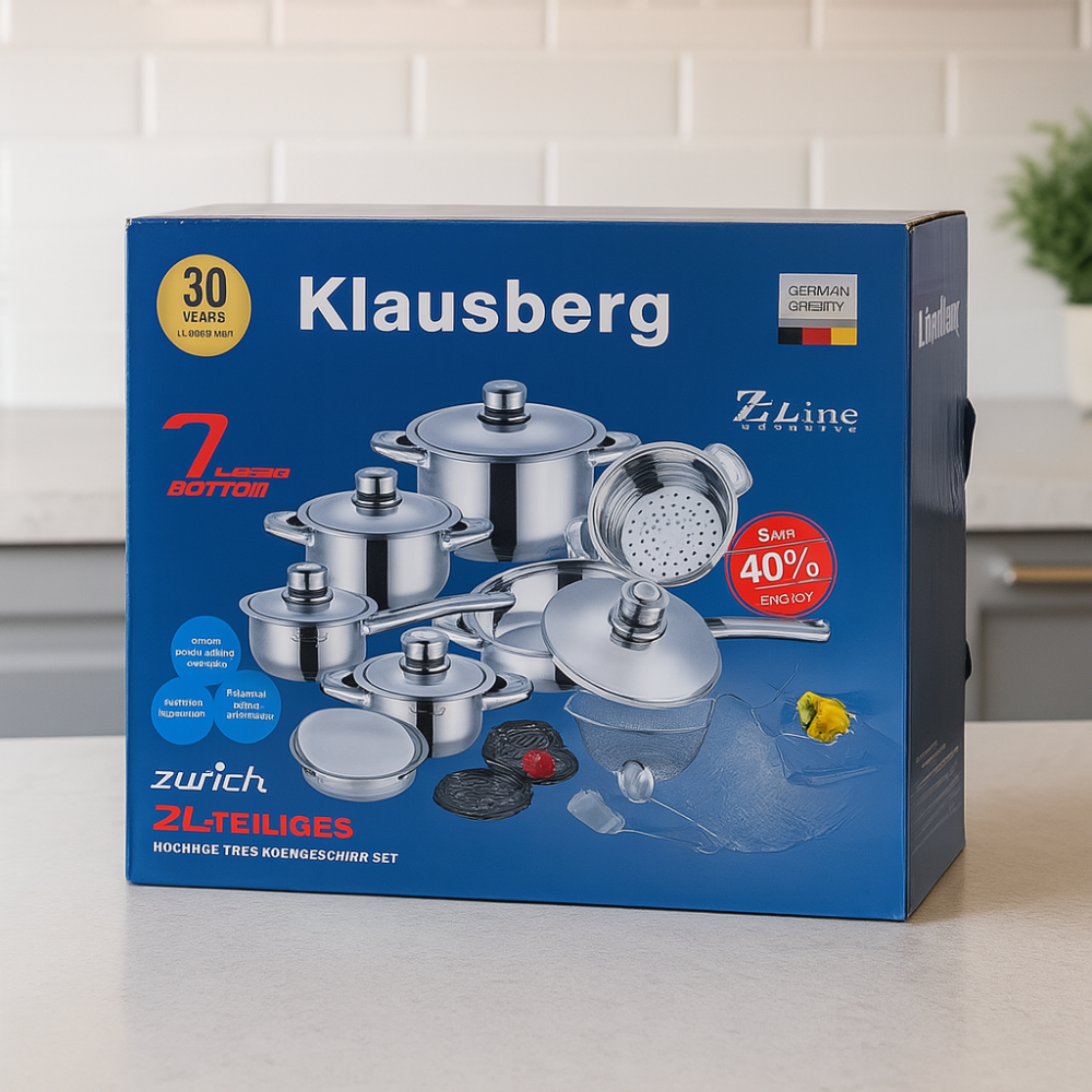 Juego Ollas Klausberg 21 Piezas Acero Quirúrgico Inducción Termómetro