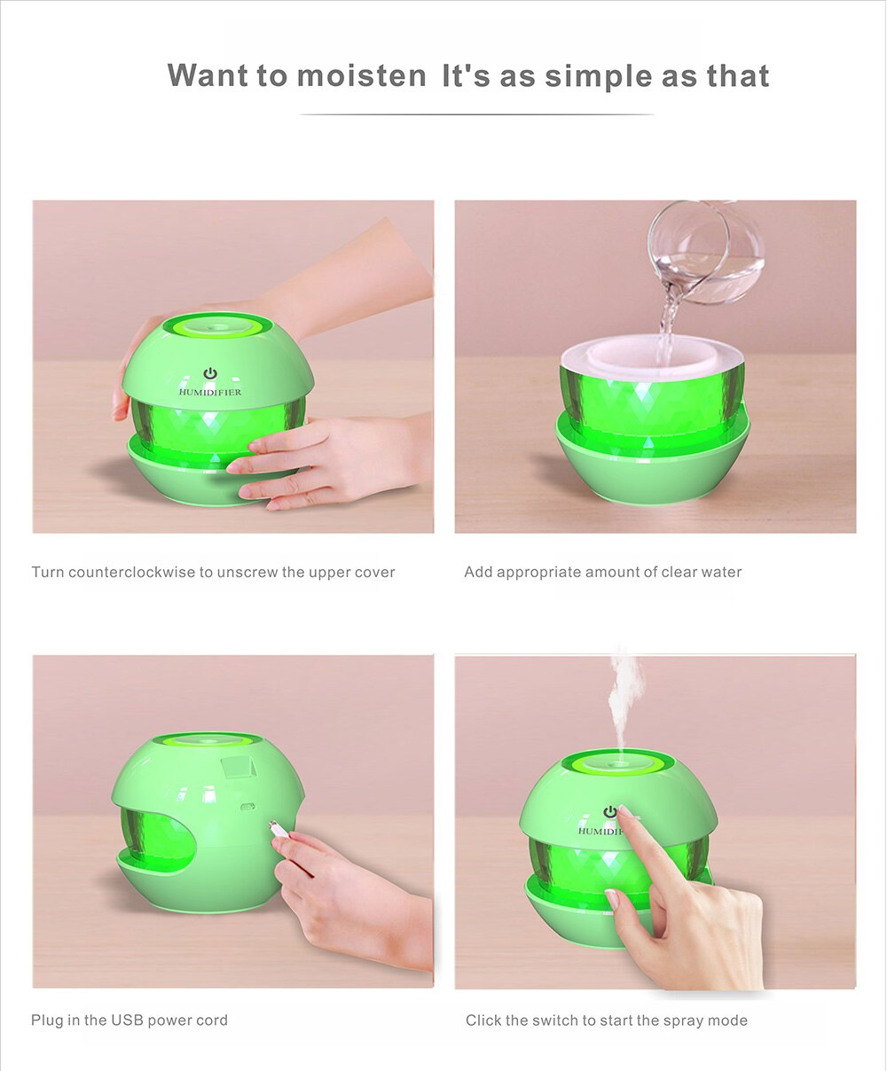 Difusor Aromas Magic Diamond Ultrasónico LED USB 150ml Humidificador