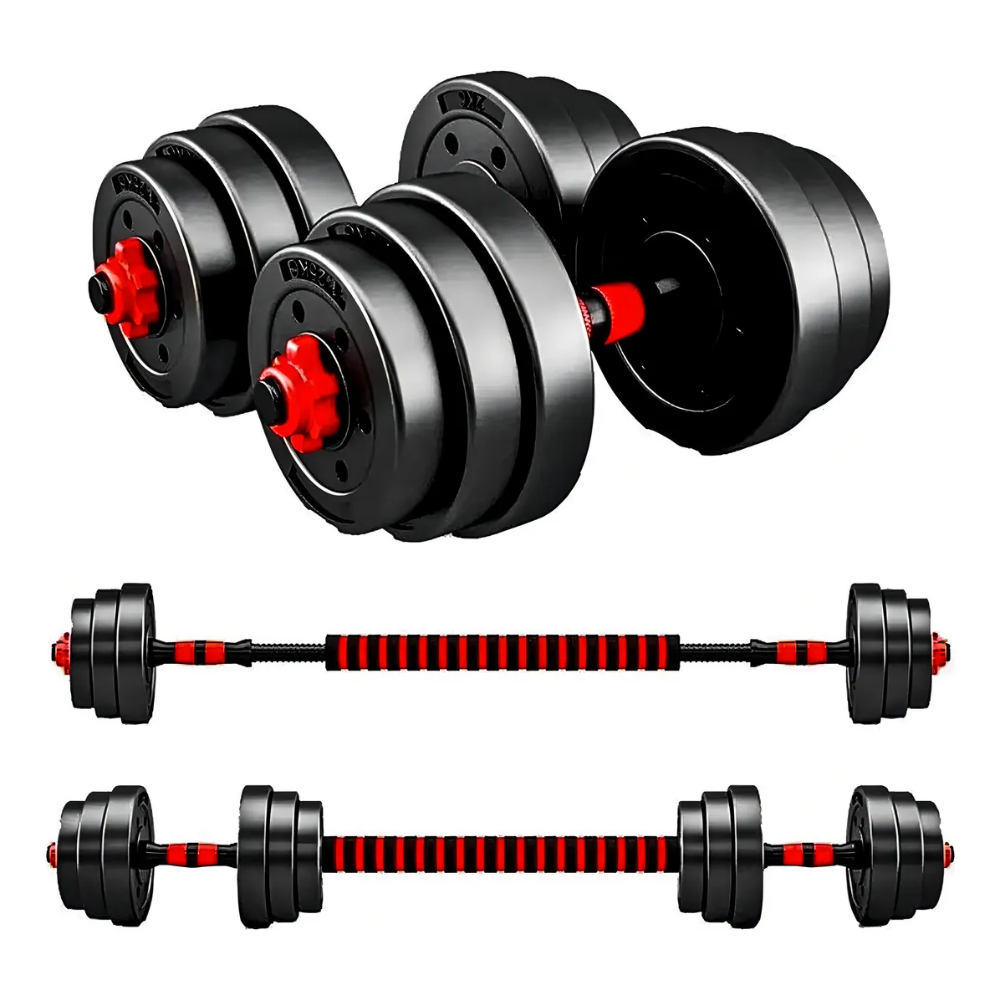 Kit Mancuernas Ajustables 30 Kg Convertibles Barra Hexagonal PVC