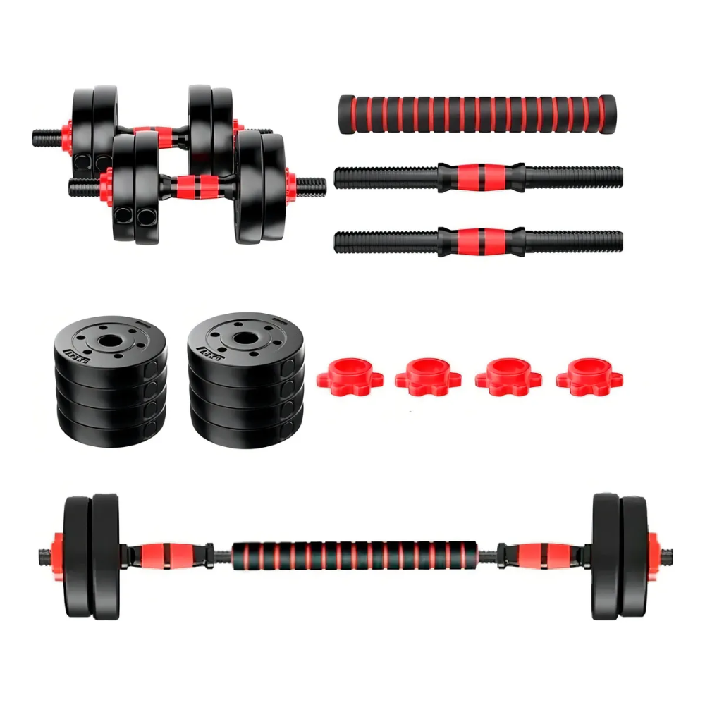 Kit Mancuernas Ajustables 30 Kg Convertibles Barra Hexagonal PVC