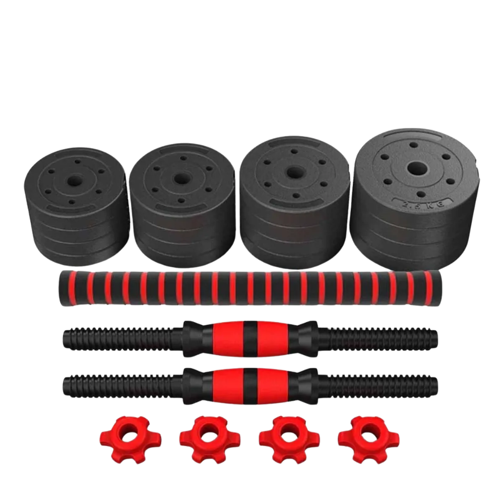 Kit Mancuernas Ajustables 30 Kg Convertibles Barra Hexagonal PVC