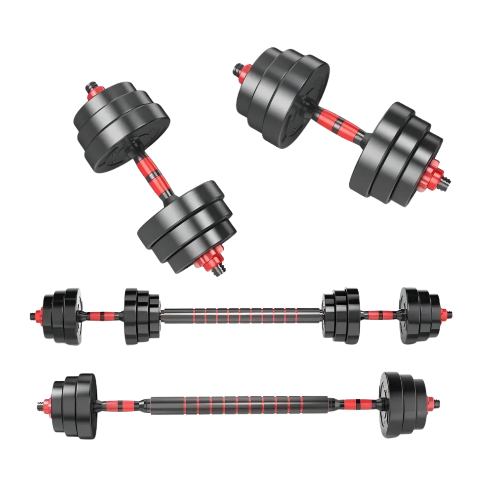 Kit Mancuernas Ajustables 30 Kg Convertibles Barra Hexagonal PVC
