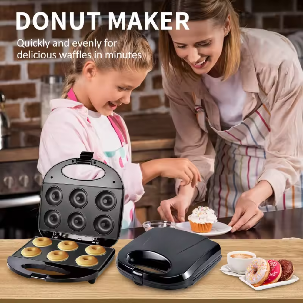 Máquina Mini Donas Eléctrica 6 Puestos Antiadherente Luz Indicadora