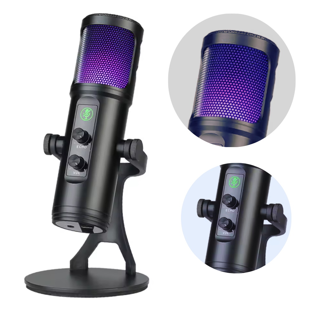 Micrófono USB RGB Condensador Streaming Podcast PC PS4 Silencio