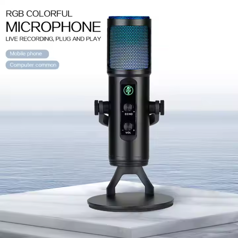 Micrófono USB RGB Condensador Streaming Podcast PC PS4 Silencio