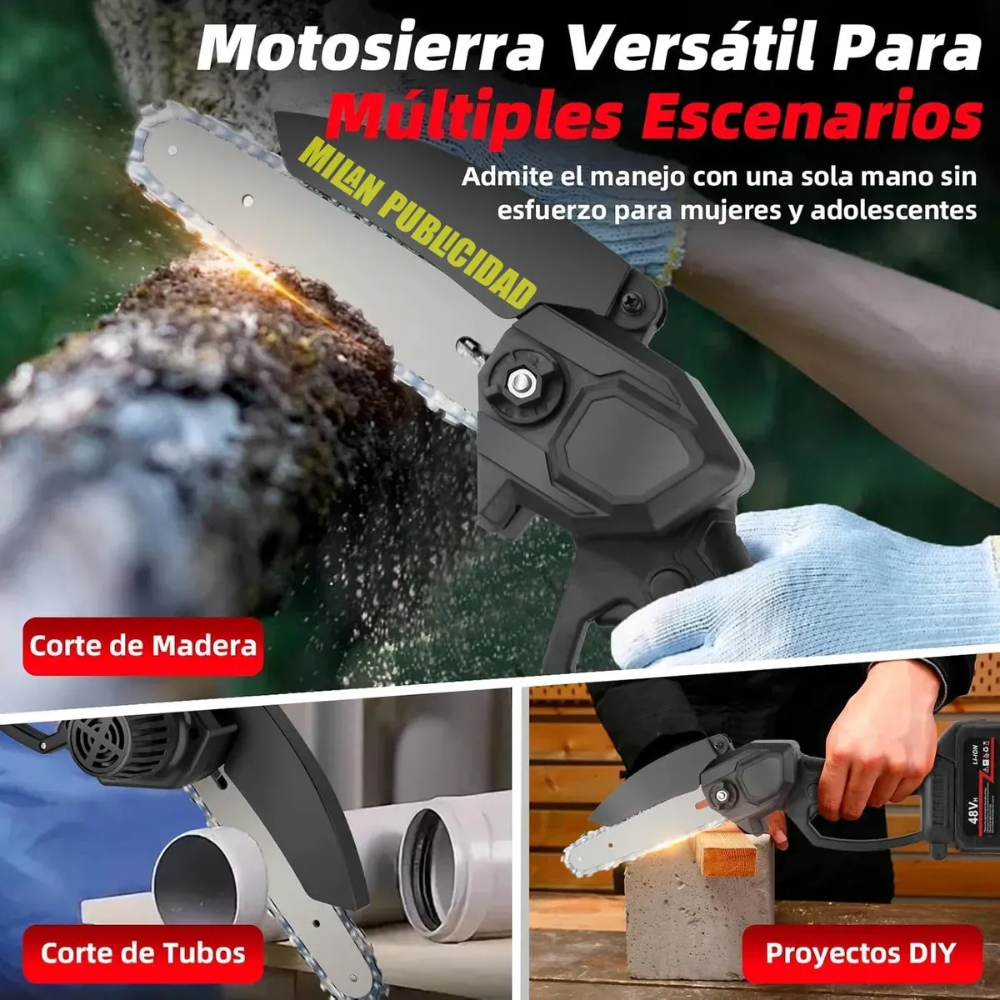 Mini Motosierra Inalámbrica 6 Pulgadas 56V 2 Baterías 2 Cadenas Poda