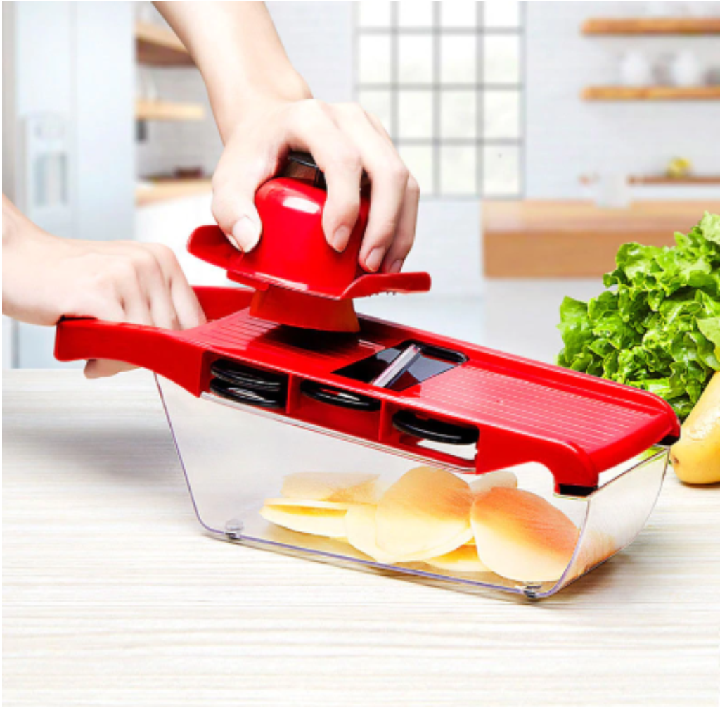 Mandolina Rallador Verduras 6x1 Qsheng Acero Inoxidable Contenedor