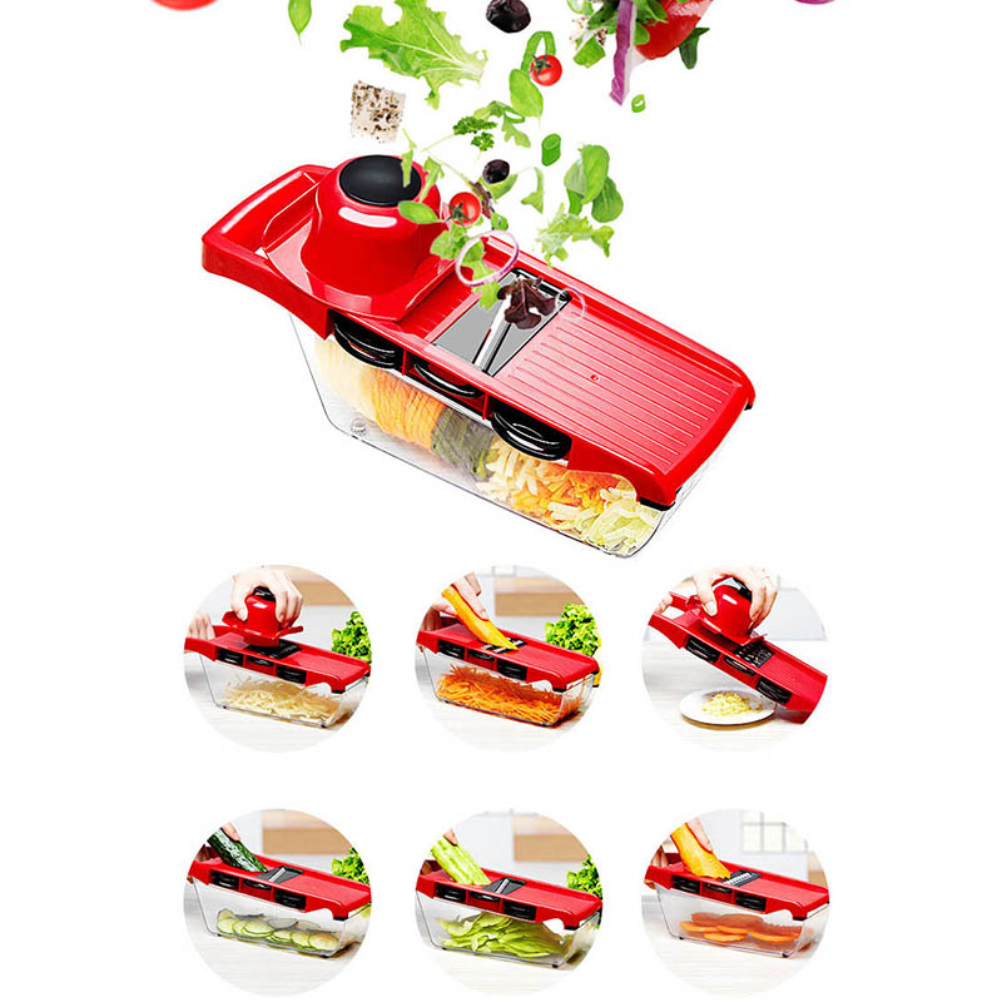 Mandolina Rallador Verduras 6x1 Qsheng Acero Inoxidable Contenedor