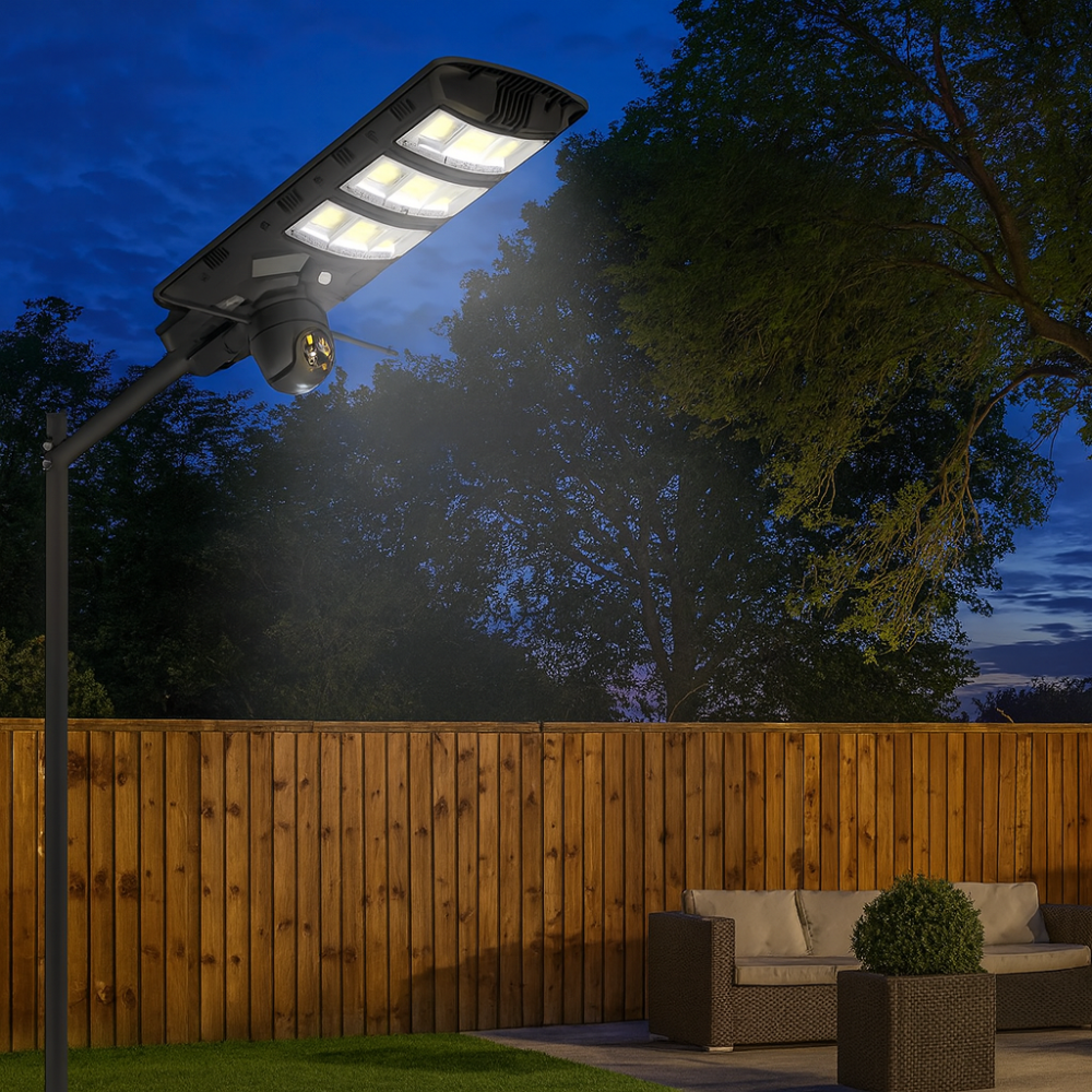 Reflector Solar LED Cámara WiFi 360 Sensor Movimiento 450W Exterior