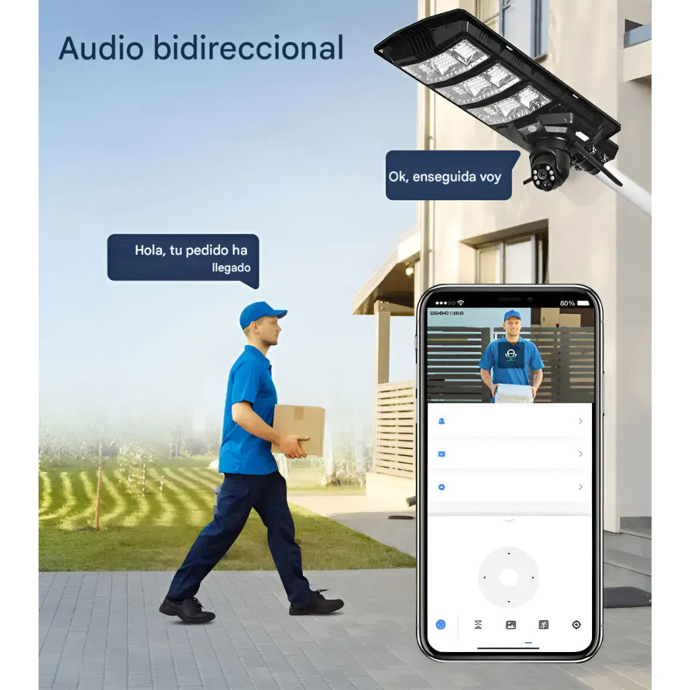 Reflector Solar LED Cámara WiFi 360 Sensor Movimiento 450W Exterior