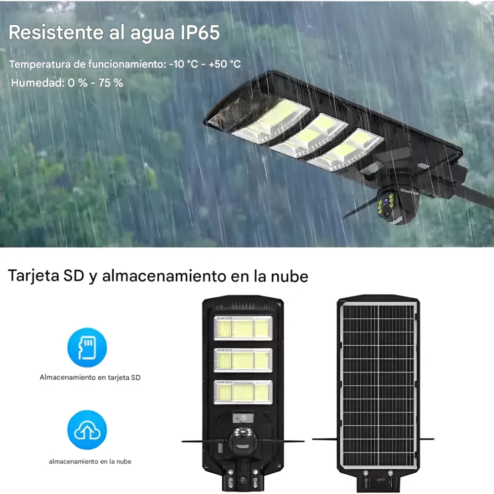 Reflector Solar LED Cámara WiFi 360 Sensor Movimiento 450W Exterior