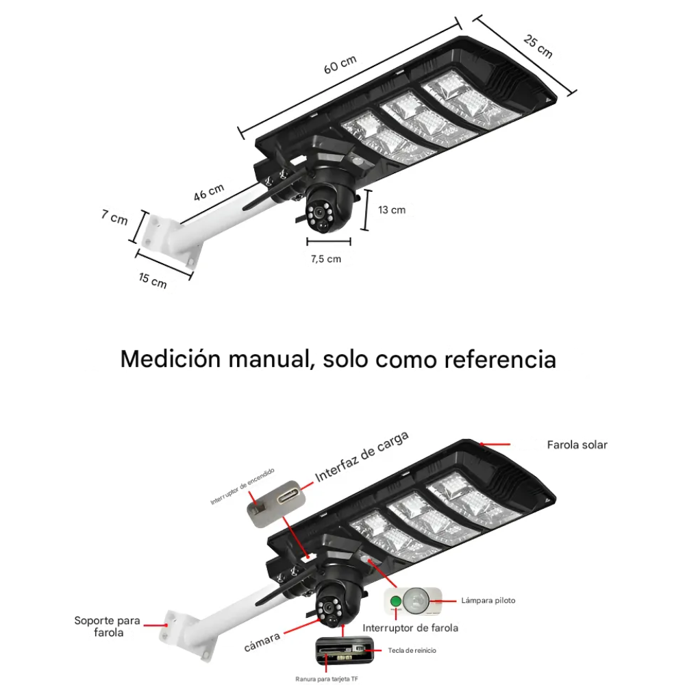 Reflector Solar LED Cámara WiFi 360 Sensor Movimiento 450W Exterior