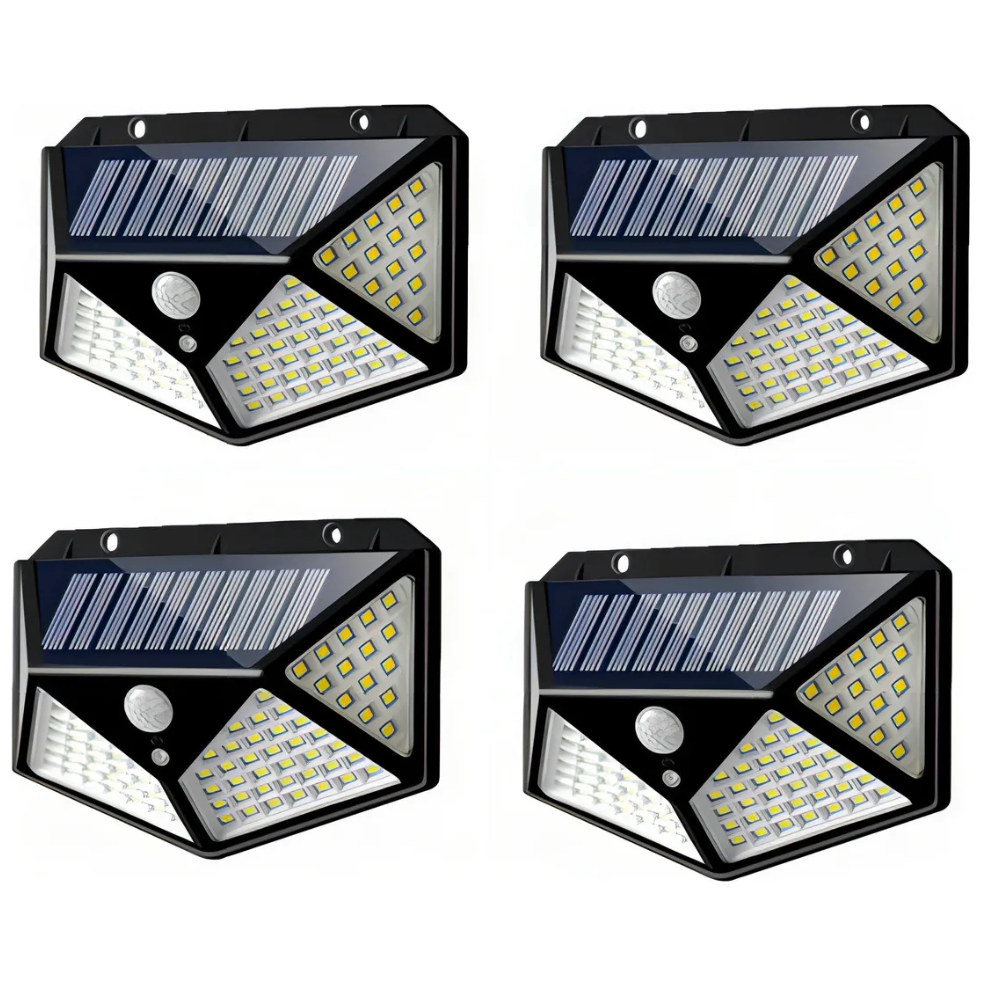 Lámpara Solar 100 LED Sensor Movimiento Pack 4 Exterior Pared Patio