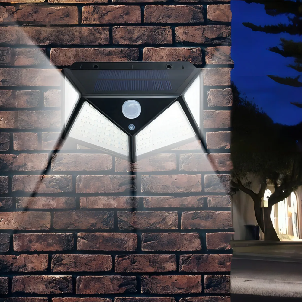Lámpara Solar 100 LED Sensor Movimiento Pack 4 Exterior Pared Patio