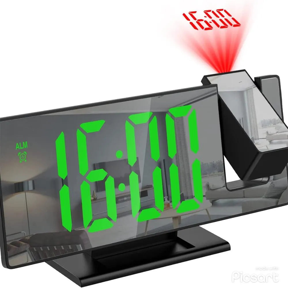Reloj Despertador Digital Proyector Hora Techo Pantalla LED Espejo