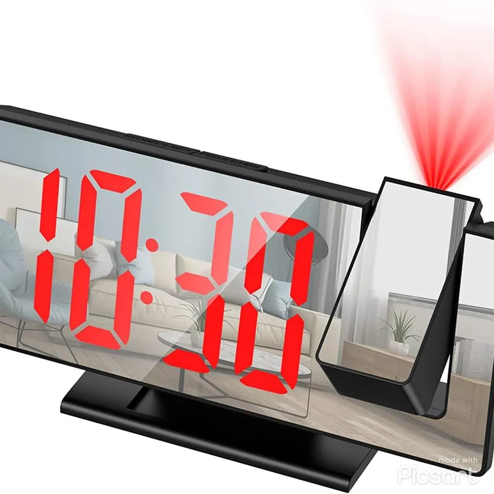 Reloj Despertador Digital Proyector Hora Techo Pantalla LED Espejo