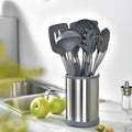 Set Utensilios Cocina Silicona 12 Piezas Base Giratoria Negro BPA