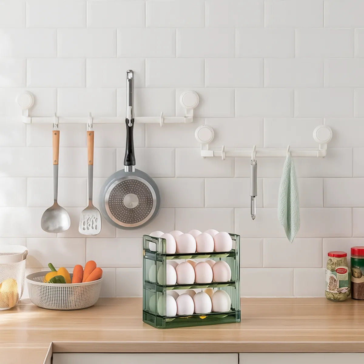 Organizador Huevos Apilable 3 Niveles Nevera 30 Unidades Dispensador